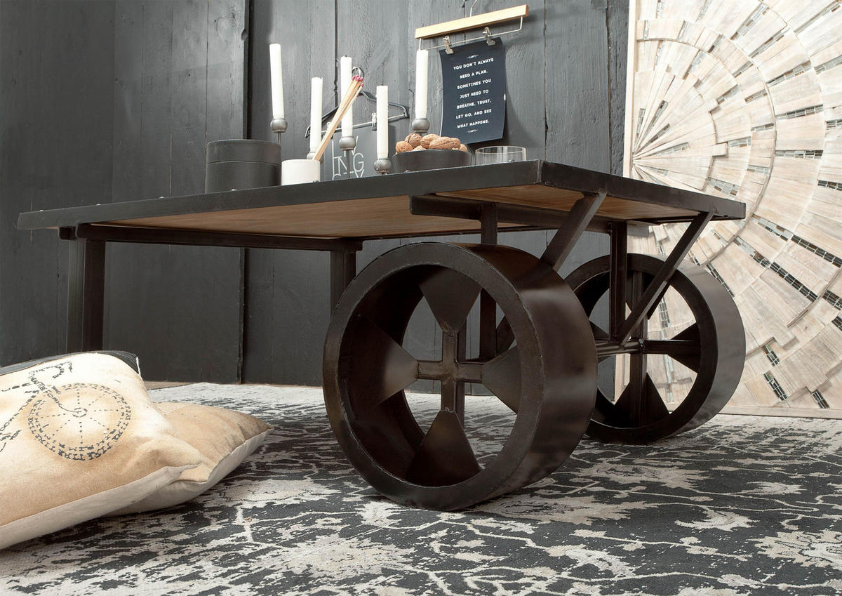 COUCHTISCH Mango 110x80x45 natur lackiert RAILWAY #133 - Hellbraun/Braun, Holz (110/80/45cm) - Massivmoebel24