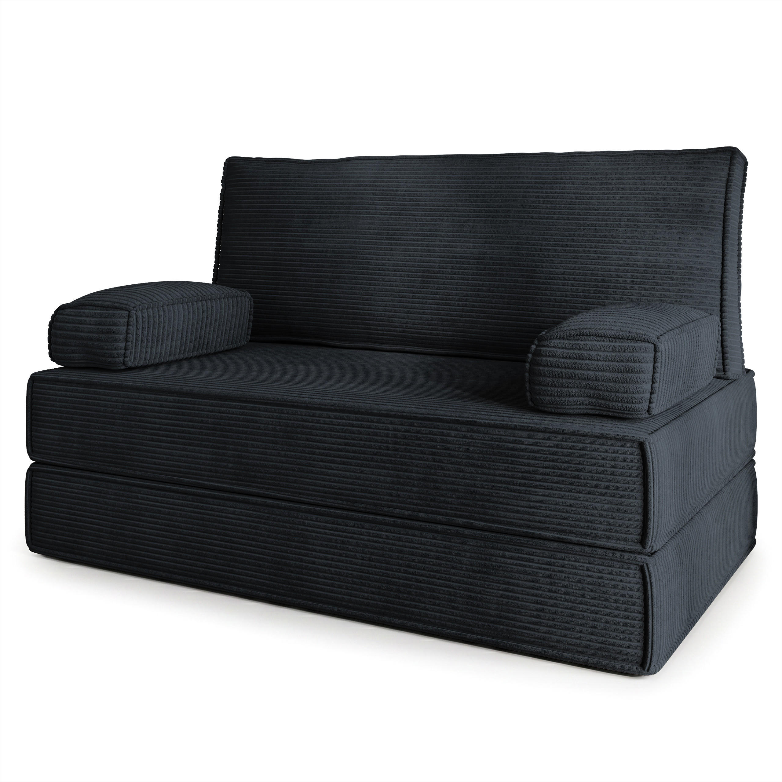BETTSOFA LADIA aus Schaumstoff Kordstoff Schwarz Schlaffunktion - Schwarz, Textil (140/86/60cm) - MASSENO