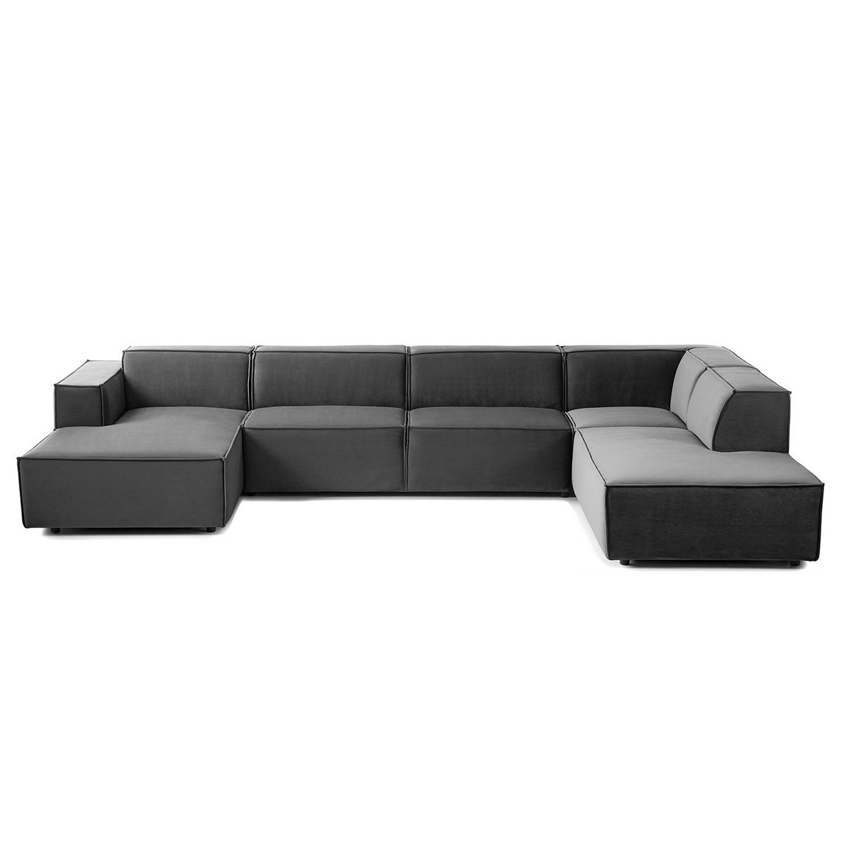 WOHNLANDSCHAFT mit Longchair & Ottomane - Schwarz/Grau, Kunststoff/Textil (369/70/234cm) - home24