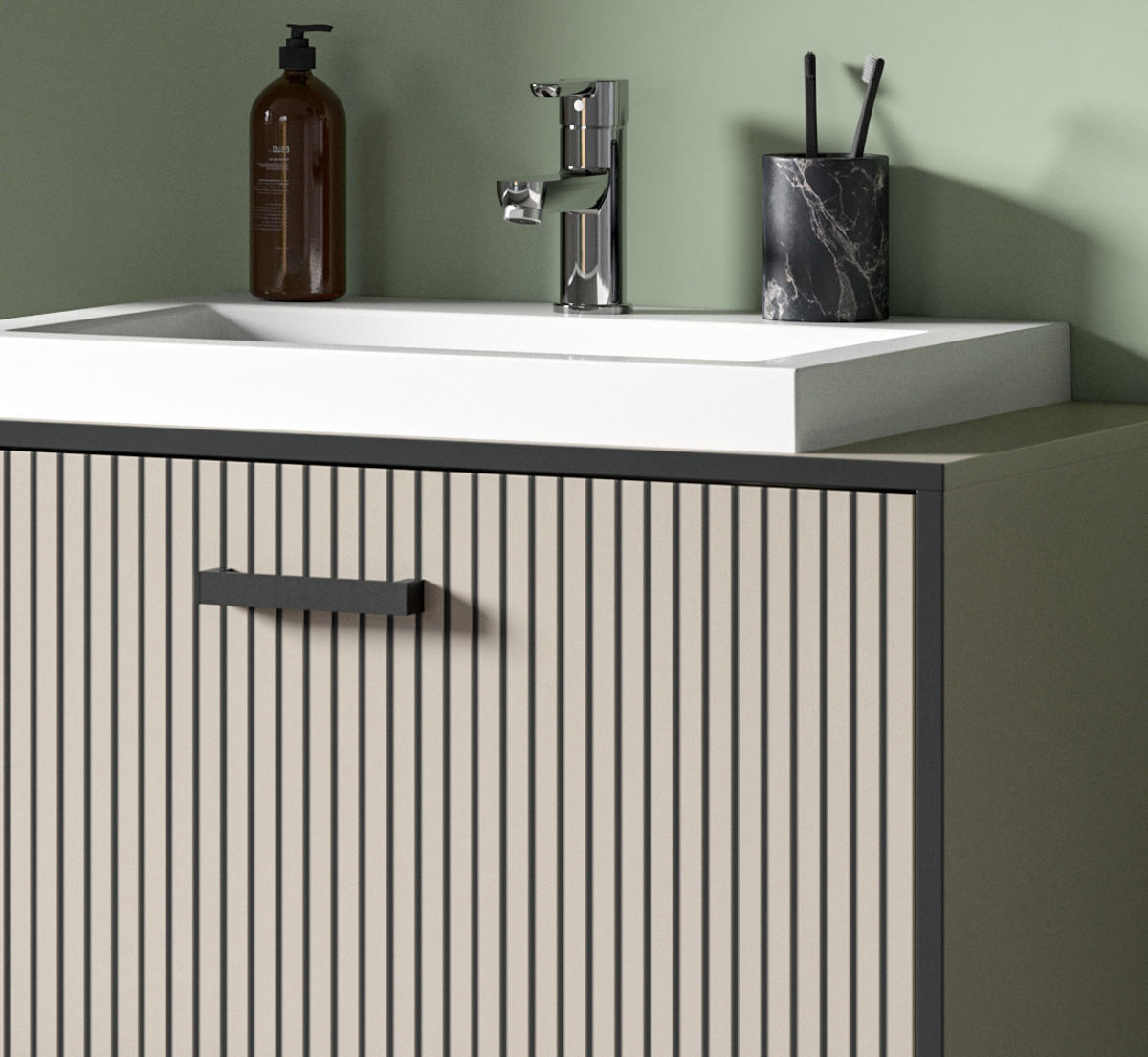 BADMÖBEL-SET schwarz, sand mit Waschbecken 125 cm, Kombination mit Soft-Close - Sandfarben/Schwarz, Glas/Keramik (125/192/48cm) - Inn.Furn