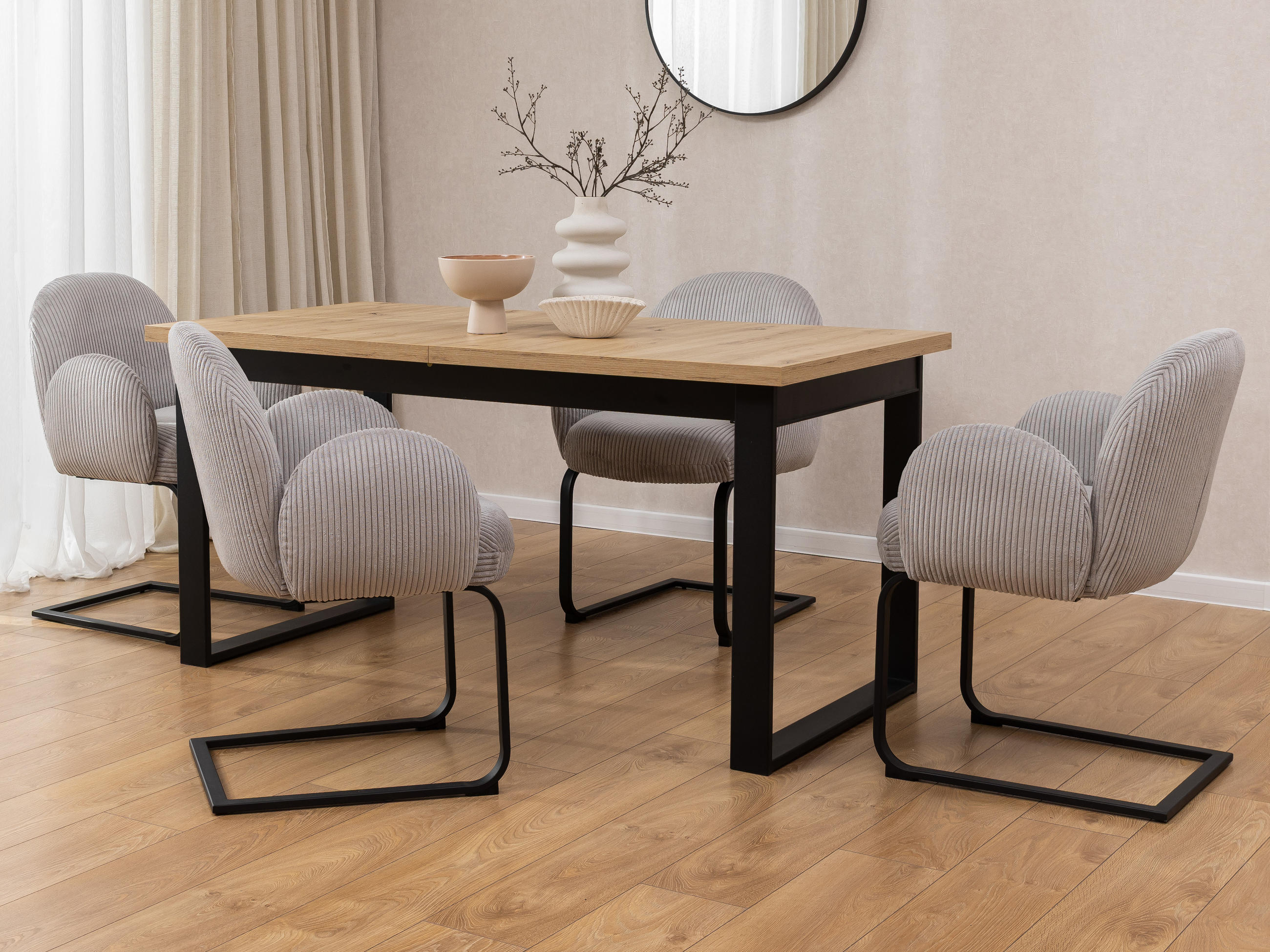 ARMLEHNSTUHL 2er Set Vela im runden Design aus grauem Cord - Schwarz/Grau, Holz/Textil (65/85/64cm) - S-Style Möbel