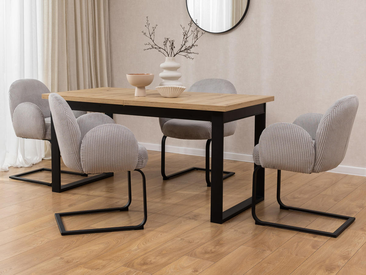 ARMLEHNSTUHL Vela im runden Design aus grauem Cord - Schwarz/Grau, Holz/Textil (65/85/64cm) - S-Style Möbel
