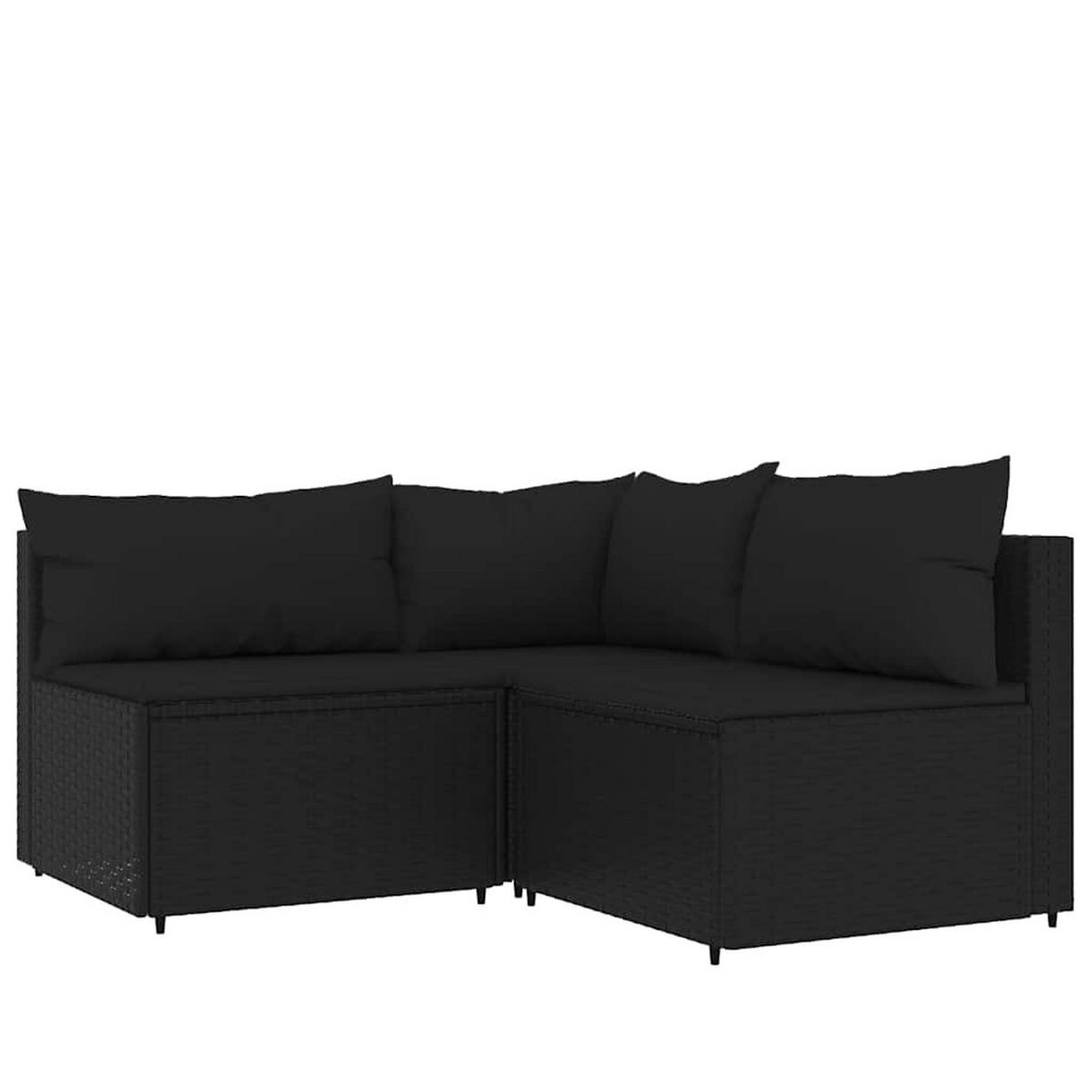LOUNGEGARNITUR mit Auflagen und 50 cm Couchtisch, aus Poly Rattan und Glas, Schwarz, 4-teiliges Set - Schwarz, Kunststoff - vidaXL