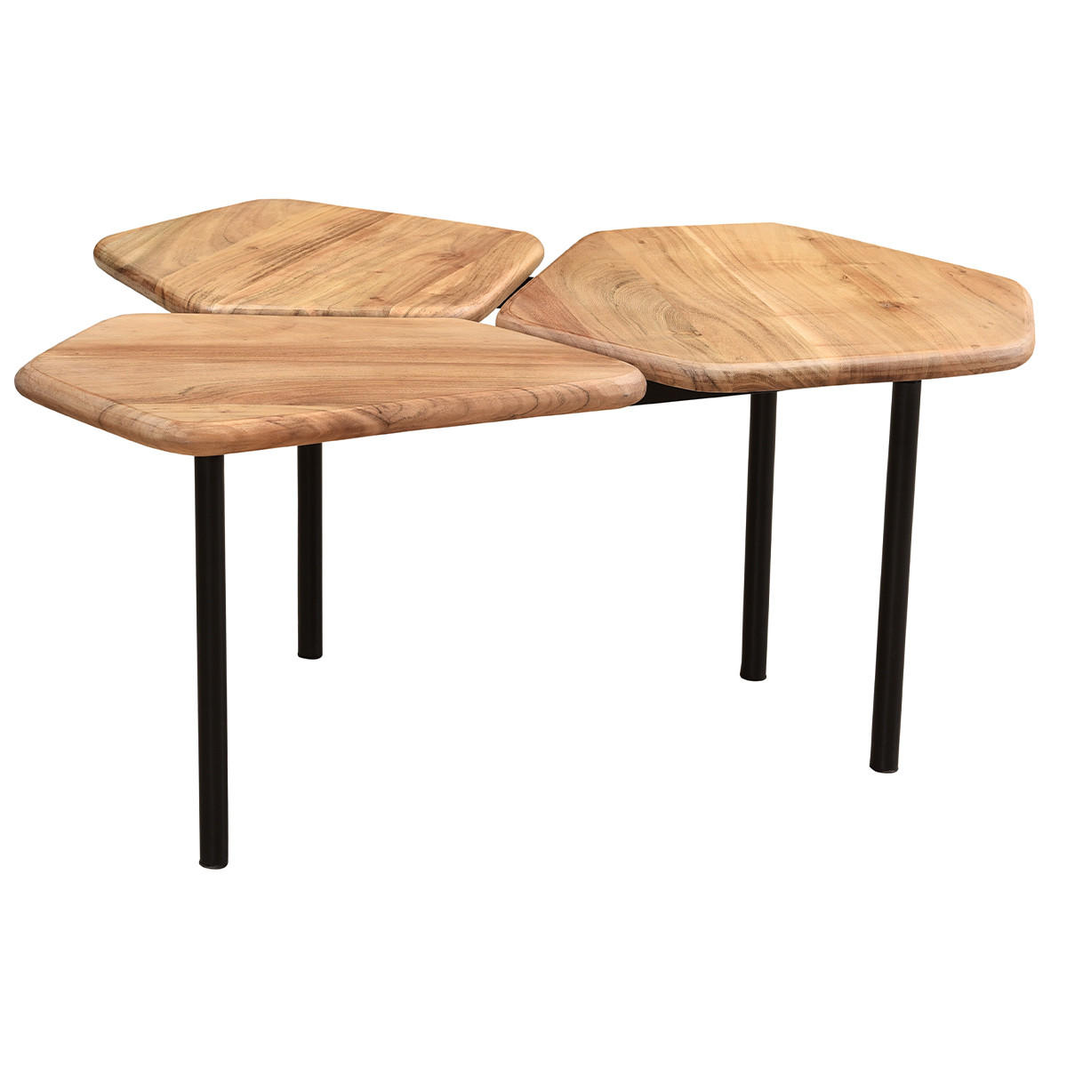 COUCHTISCH Akazie Metall 3-Platten SUZANE - Naturfarben, Holz (95/76/42.5cm) - Miliboo
