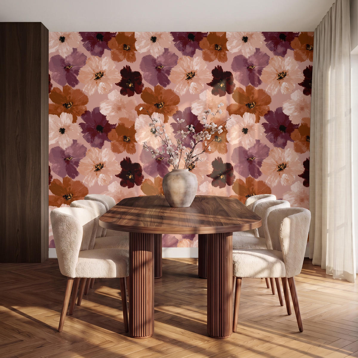 TAPETE - Blumen - Abstrakt - Erdtöne - 240x200 cm - Multicolor, Papier (240/200cm) - OnlyWow