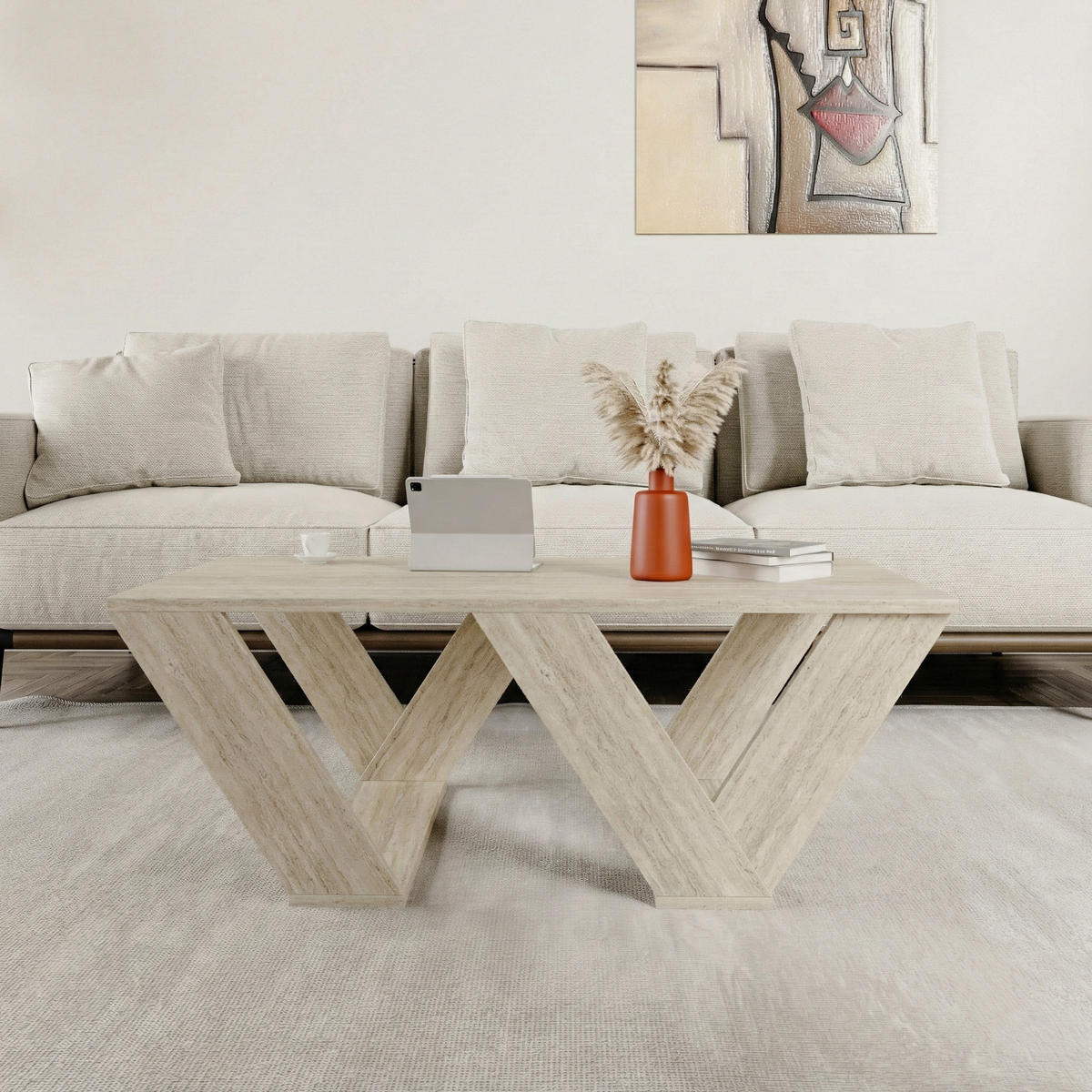 COUCHTISCH Pipra Travertine110/40/60 cm - Beige, Holzwerkstoff (60/110/40cm) - Decortie