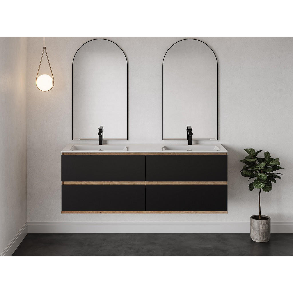 Thumbnail - Vente-Unique Waschbeckenunterschrank, Schwarz, Holz, 4 Schubladen, 150x55x45.5 cm, Badezimmer, Badezimmerschränke, Wasch...