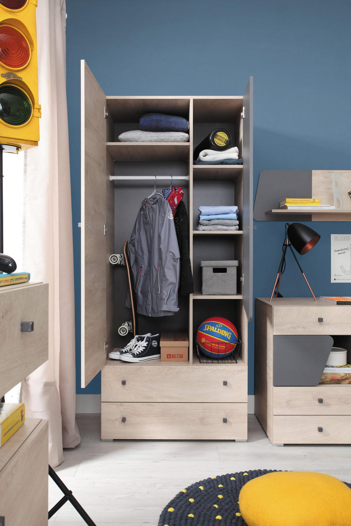 KINDERKLEIDERSCHRANK DARLA D03 80/50/190 Eiche/Anthrazit - Anthrazit/Sonoma Eiche, Holzwerkstoff (80/190/50cm) - Deine Möbel 24