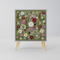 SIDEBOARD WILD GARDEN, Grau, 57,5x42x75,5 cm, Goldfarbene Metallfüße - Goldfarben/Multicolor, Holzwerkstoff/Metall (57.5/75.5/42cm) - SpaceRebels