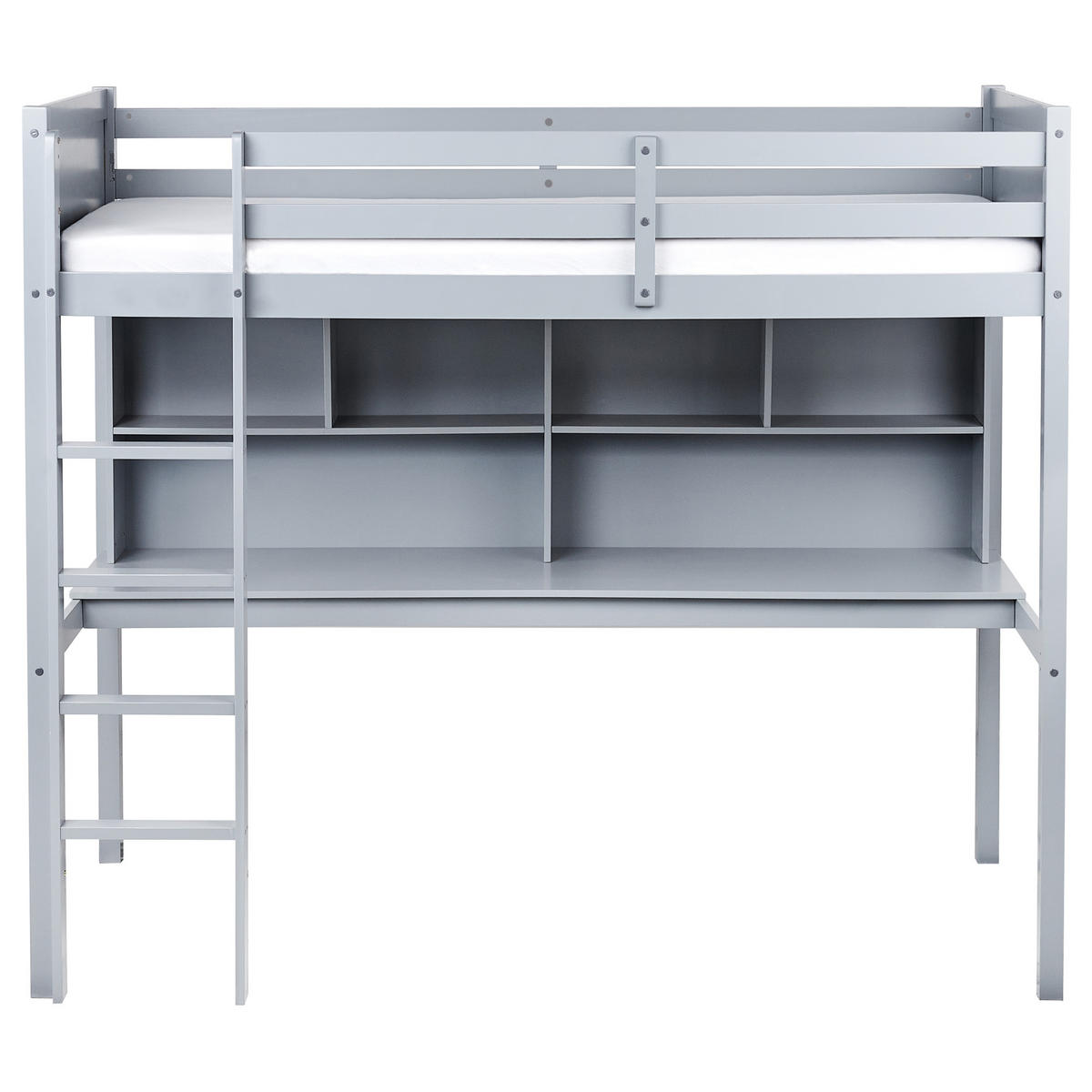 HOCHBETT MIT SCHREIBTISCH 90/200 cm Grau Foucamont - Grau, Holz (90/200cm) - Beliani