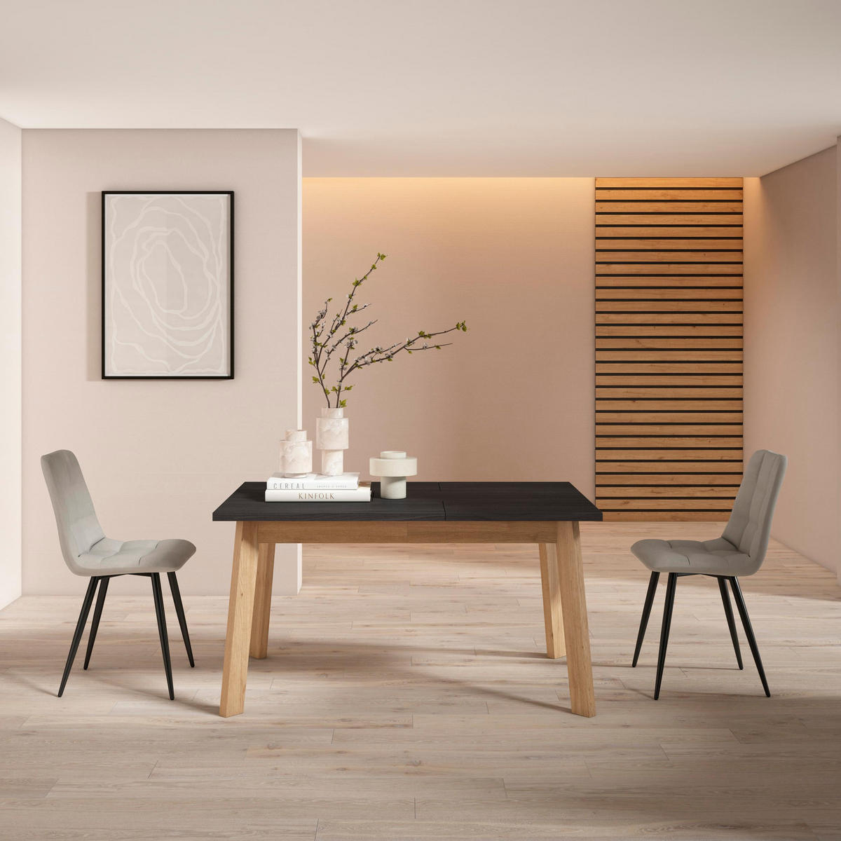 ESSZIMMERTISCH für 6 Gäste, eiche, schwarz, 140/90/75cm - Eichefarben/Schwarz, Holzwerkstoff (90/140/75cm) - Skraut Home