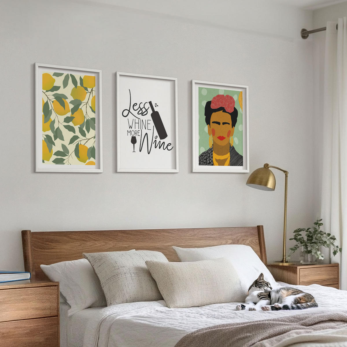 BILDER SET 3er Set - 40x60 cm Weißer Rahmen - Zitronenweinporträt von Frida - Weiß, Kunststoff (40/60cm) - TULUP