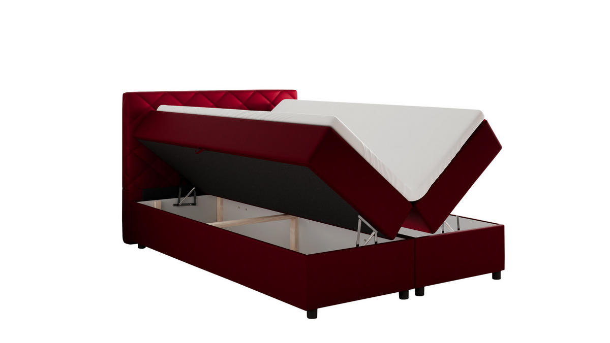 BOXBETT Diamaro 140x200 cm mit Bettkasten und Topper - Rot - Rot, Holz (140/200cm) - Panda Möbel