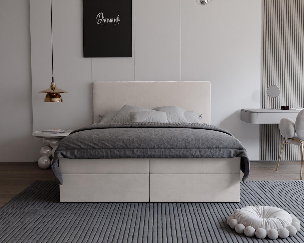 BOXBETT GIULIA 160/200 cm mit Matratze und Topper, Creme - Creme, Textil (160/200cm) - Idohome