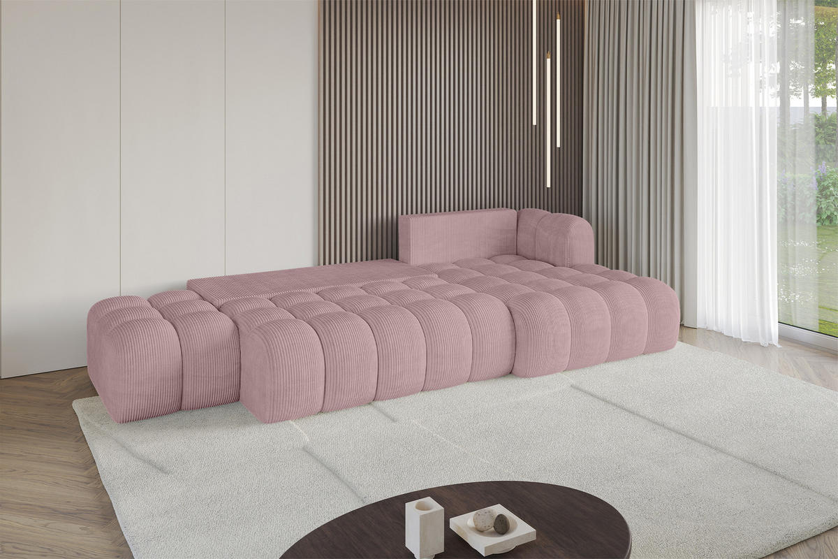 ECKSOFA mit Schlaffunktion Ottomane RECHTS OLEA-L2 321x164x75 Rosa Cord - Schwarz/Rosa, Holzwerkstoff/Kunststoff (164/321cm) - ALTDECOR