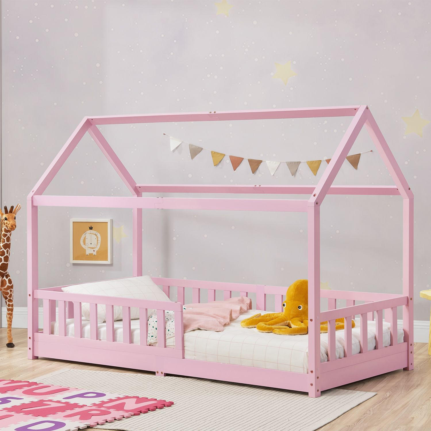 KINDERBETT Marli mit Matratze rosa 90x200 cm - Rosa, Holz (90/200cm) - Juskys