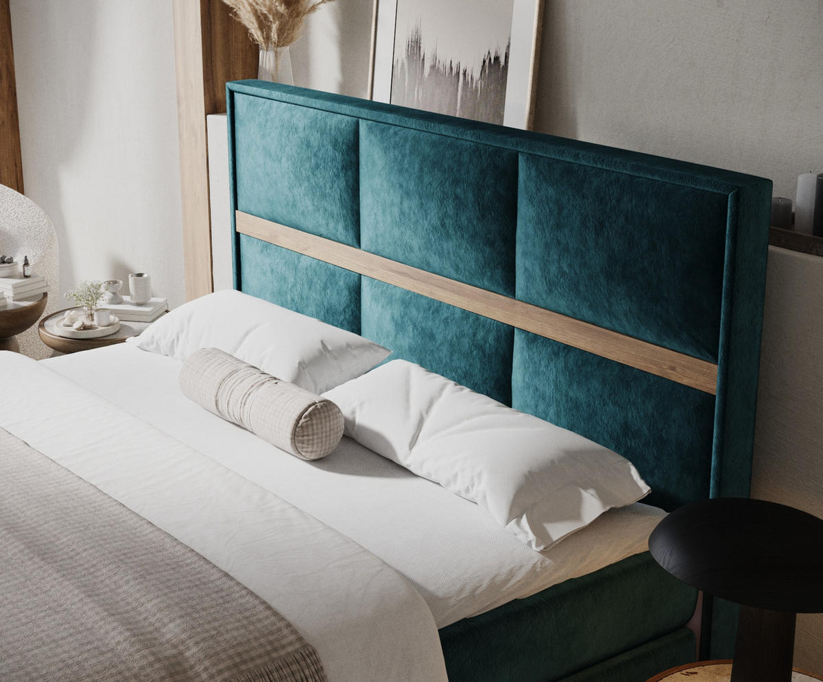 BOXSPRINGBETT Soto Türkisfarben 160/200 cm mit Latex-Topper - Türkis/Silberfarben, Holz/Holzwerkstoff (160/200cm) - Maison de Reve