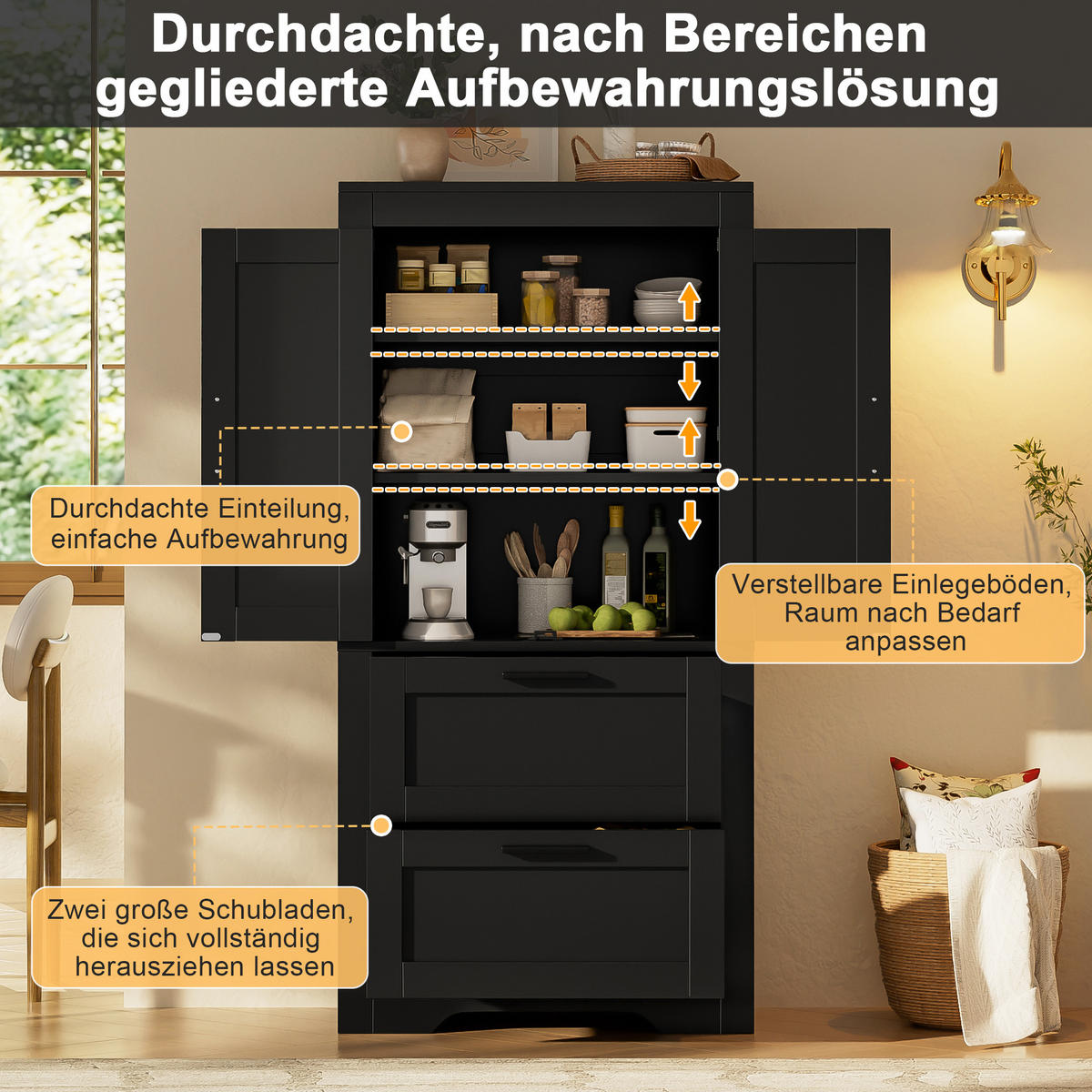 HIGHBOARD DE-38698 60/30/128 cm 2 Schubladen und Scheunentür Schwarz - Schwarz, Holzwerkstoff (60/128/30cm) - ComfortXL