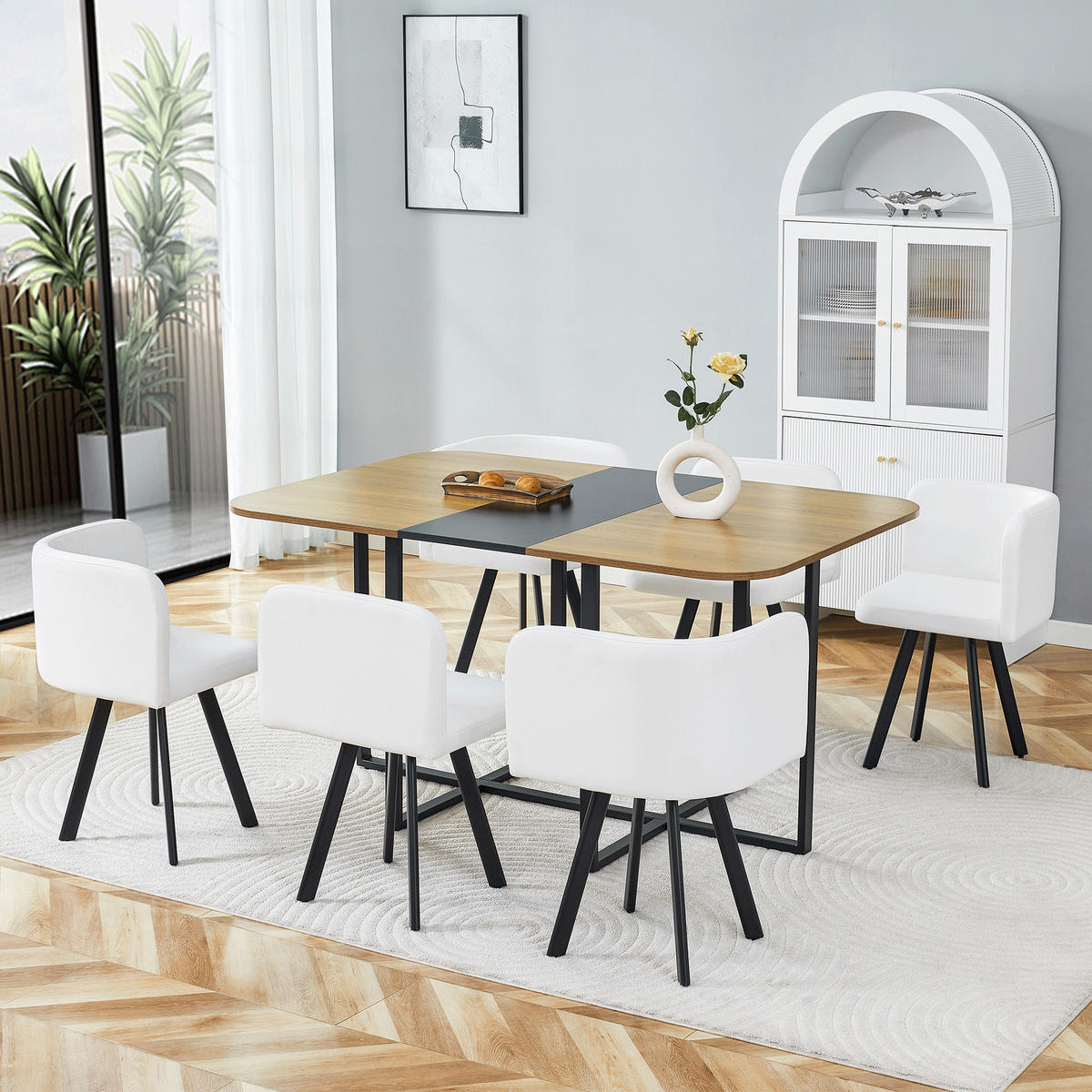 ESSGRUPPE DE-39496 ausziehbar, mit 4 Stühlen und Metallgestell Weiß - Weiß, Holzwerkstoff (150/79/100cm) - ComfortXL