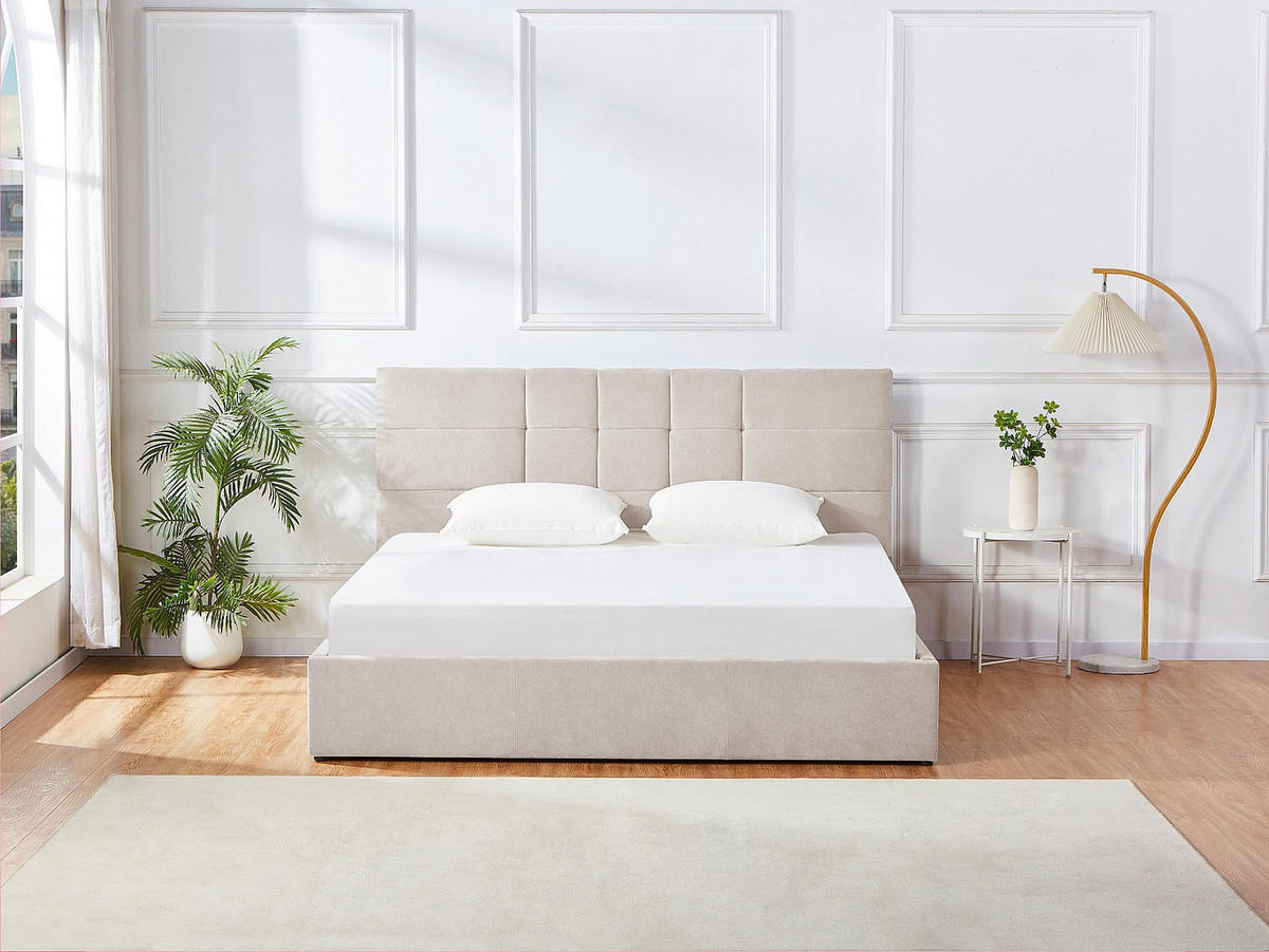 BETT mit Bettkasten - 2 Personen - Stoff - Beige - - Beige, Textil (160/200cm) - Vente-Unique