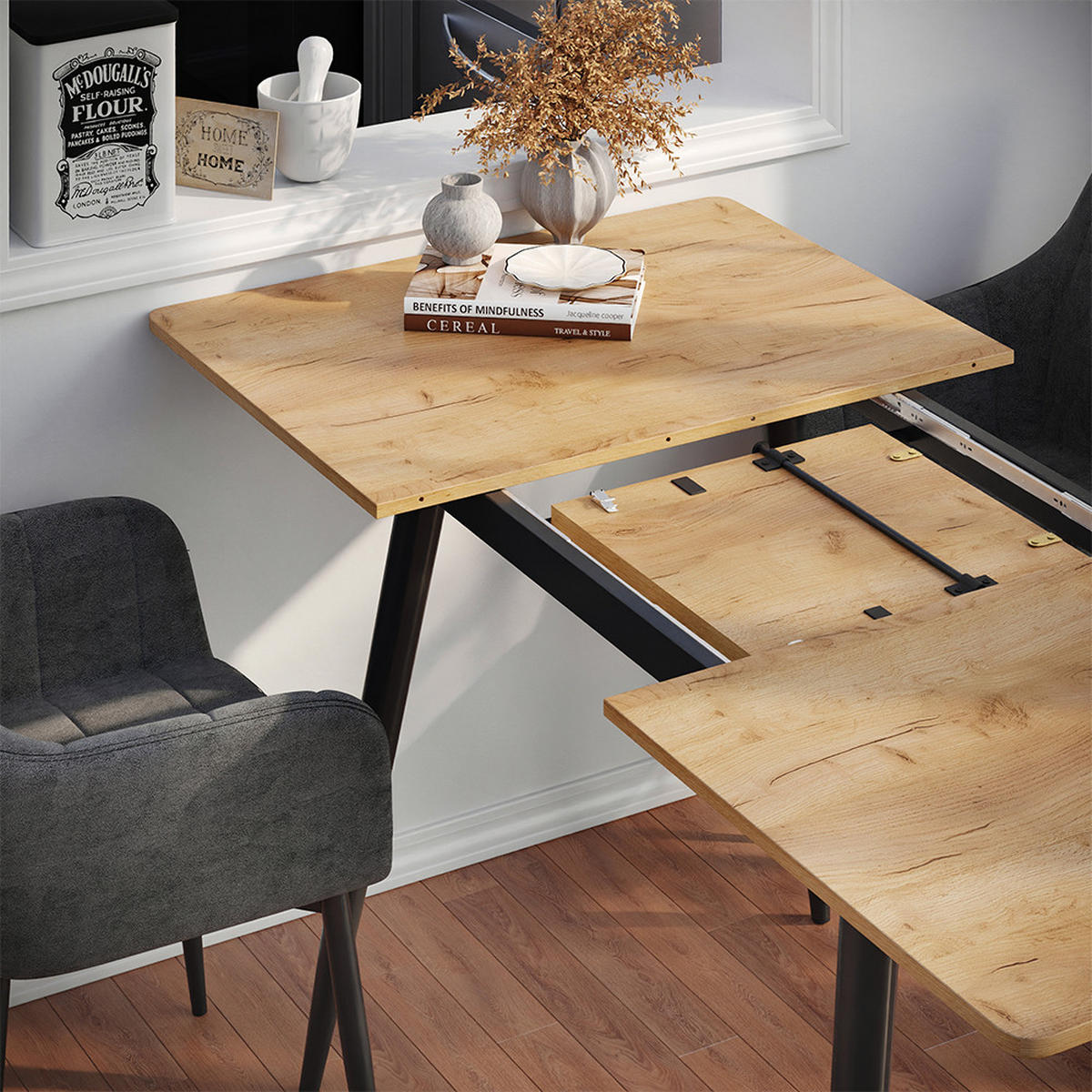 Eichefarben/Schwarz, Holzwerkstoff (80/120/75cm) - Vicco