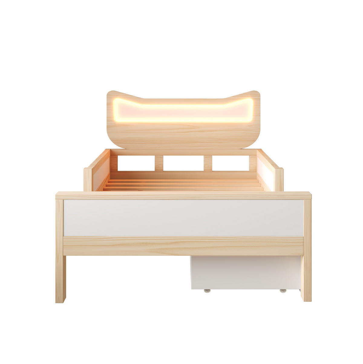 KINDERBETT 90/190 cm Weiß/Eiche mit RGB-LED, Schutzgitter, Schublade und Staufach - Naturfarben, Holz (90/190cm) - OKMYHOME
