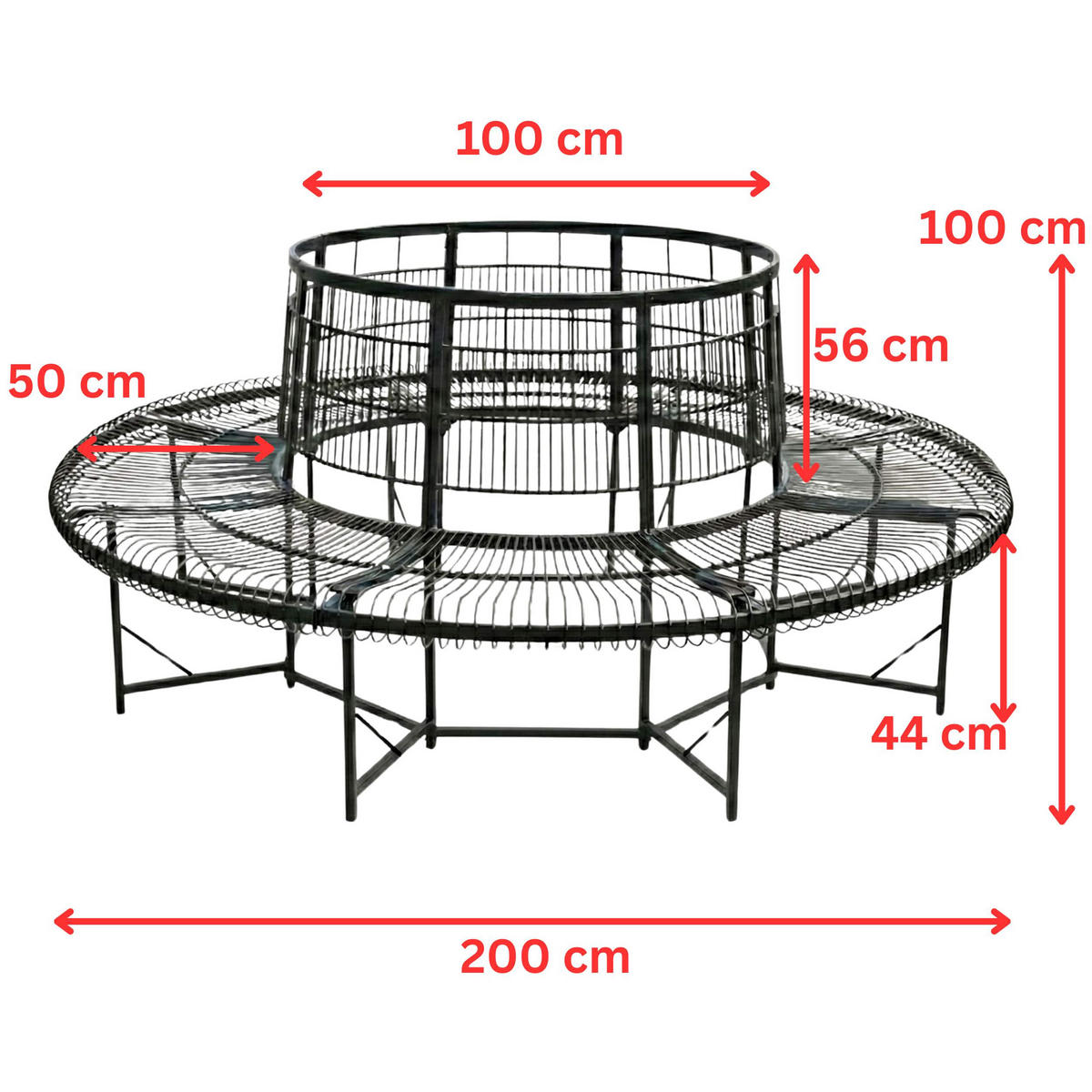 GARTENBANK Wetterfest Metall D-200cm 96723 Baumbank - Schwarz, Metall (200/100/200cm) - DanDiBo