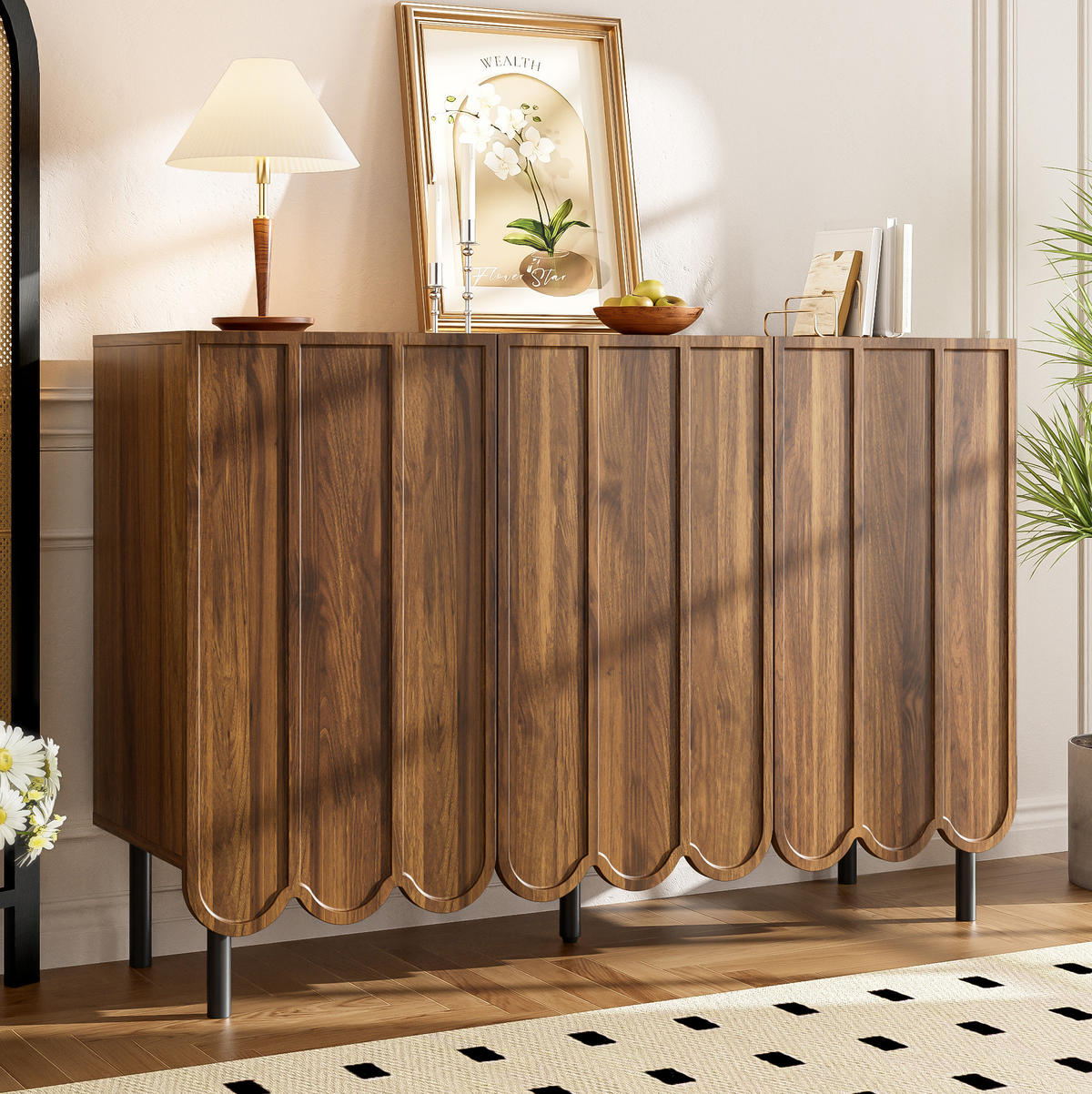SIDEBOARD 120/35/80 cm Walnussfarben aus MDF mit Wellentüren - Naturfarben, Holzwerkstoff (35/80/120cm) - OKMYHOME