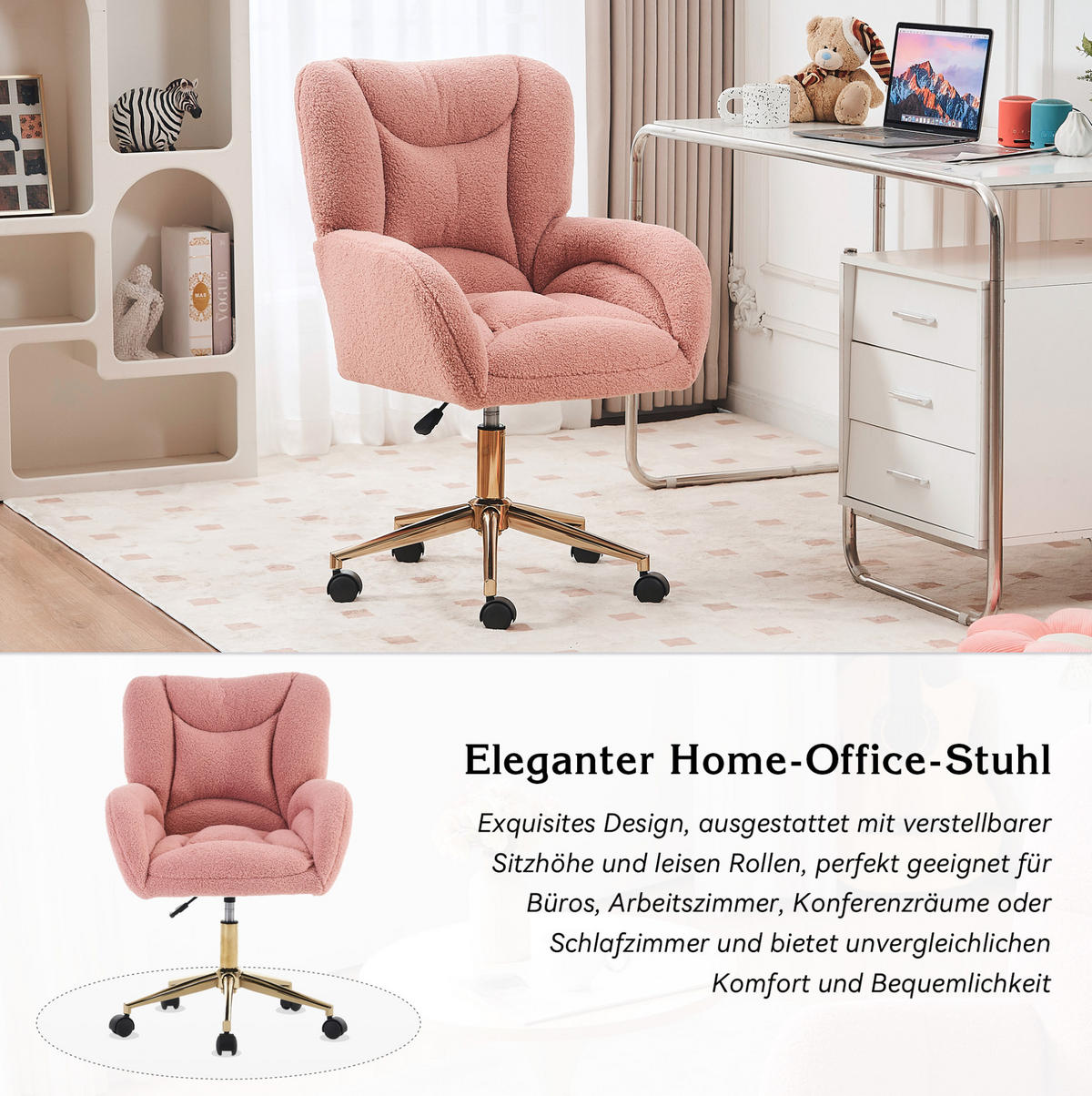 DREHSTUHL höhenverstellbar 64 x 62 x 92,5 cm Teddy Pink - Pink, Kunststoff (62/92.5/64cm) - Meubliv