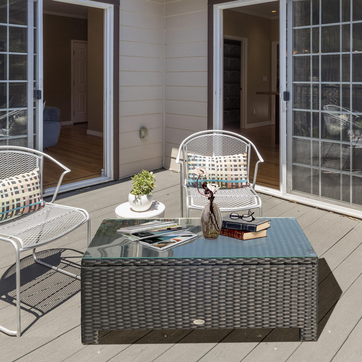 GARTENTISCH DE-06679 mit Glasplatte, Polyrattan Schwarz - Schwarz, Glas/Kunststoff (85/50/39cm) - ComfortXL