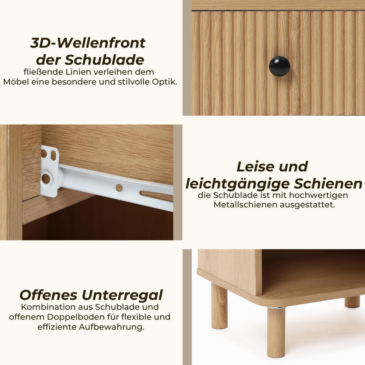 NACHTTISCH Modern mit einer Schublade und offenem Stauraum, Holzoptik | B40 x T30 x H53 cm - Braun, Holzwerkstoff (40/53/30cm) - Hometopia