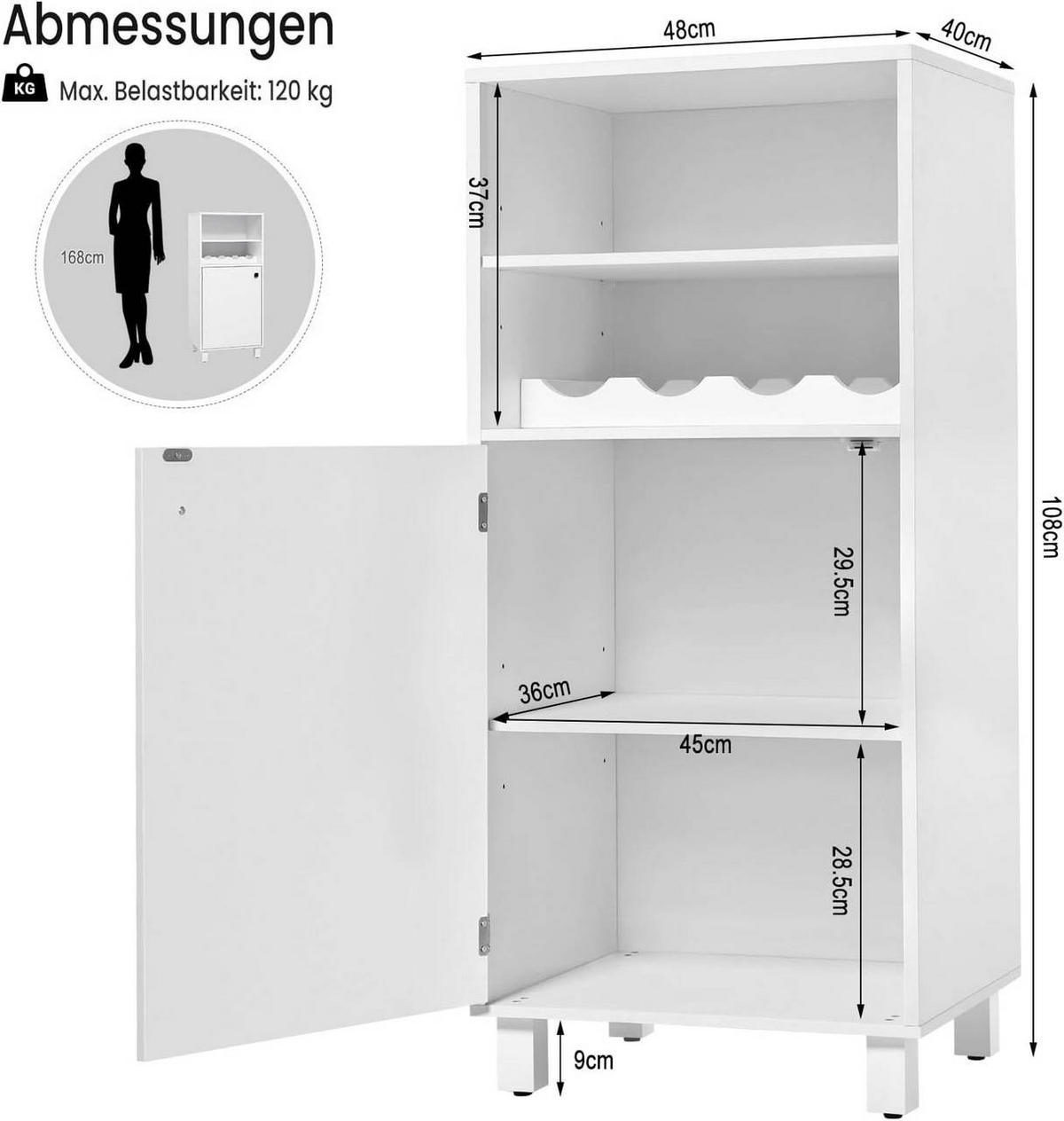 KÜCHENSCHRANK verstellbaren Regalböden, Weiß - Schwarz/Weiß, Holz/Holzwerkstoff (48/108/40cm) - Woltu