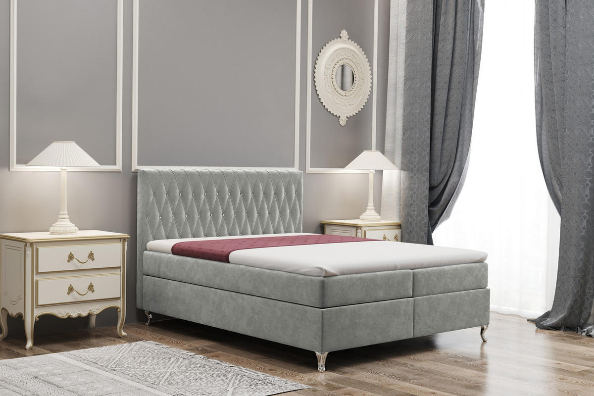 BOXBETT Mit Bettkasten Und Matratze KATE Stoff Riviera Grau 120x200 cm H2-Pocket - Grau, Holz/Textil (120/200cm) - Kaiser Möbel
