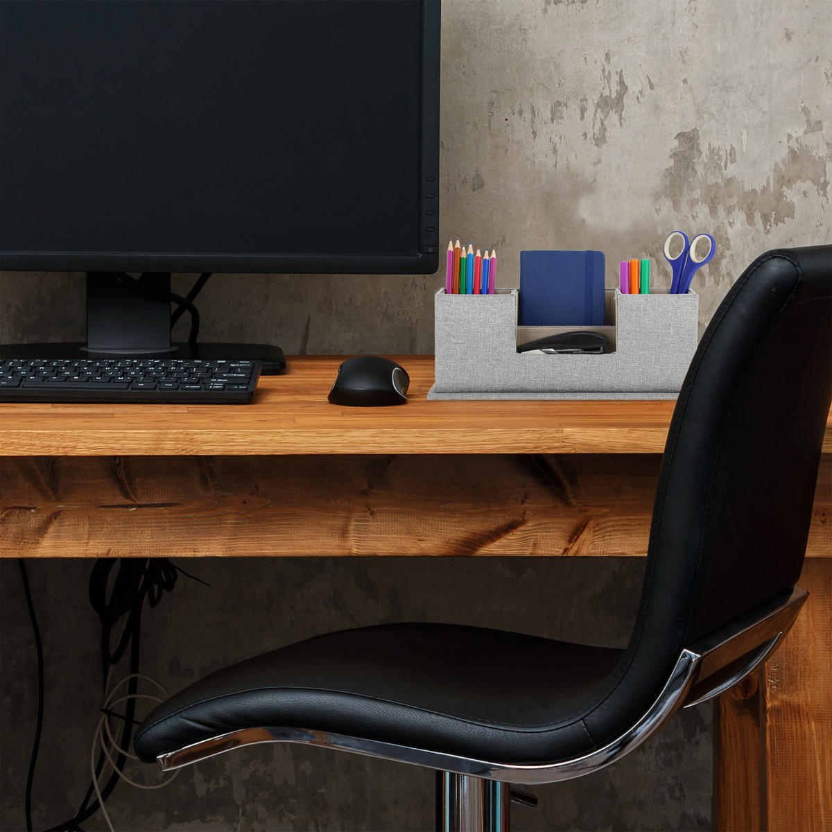 SCHREIBTISCHORGANIZER - Grau, Holzwerkstoff/Kunststoff (11/29.5/11cm) - Relaxdays