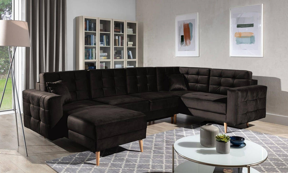 WOHNLANDSCHAFT mit Schlaffunktion, beidseitig montierbar - Dunkelbraun/Pinienfarben, Holz/Textil (326/92/202cm) - Eltap