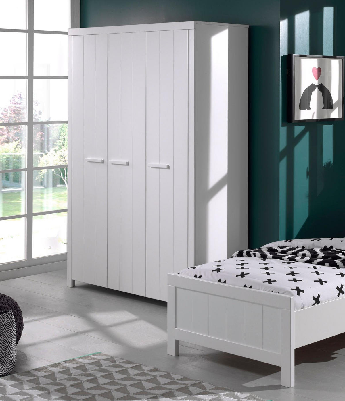 KINDERZIMMERSCHRANK Karalynn 144x58x206 mit 3 Türen MDF Weiß - Weiß, Holzwerkstoff (114/206/58cm) - 58aufmkessel