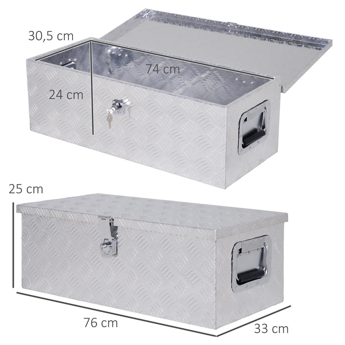 GERÄTEKASTEN, 76 x 33 x 25 cm, Alu, Silber - Silberfarben, Metall (33/25/76cm) - HOMCOM