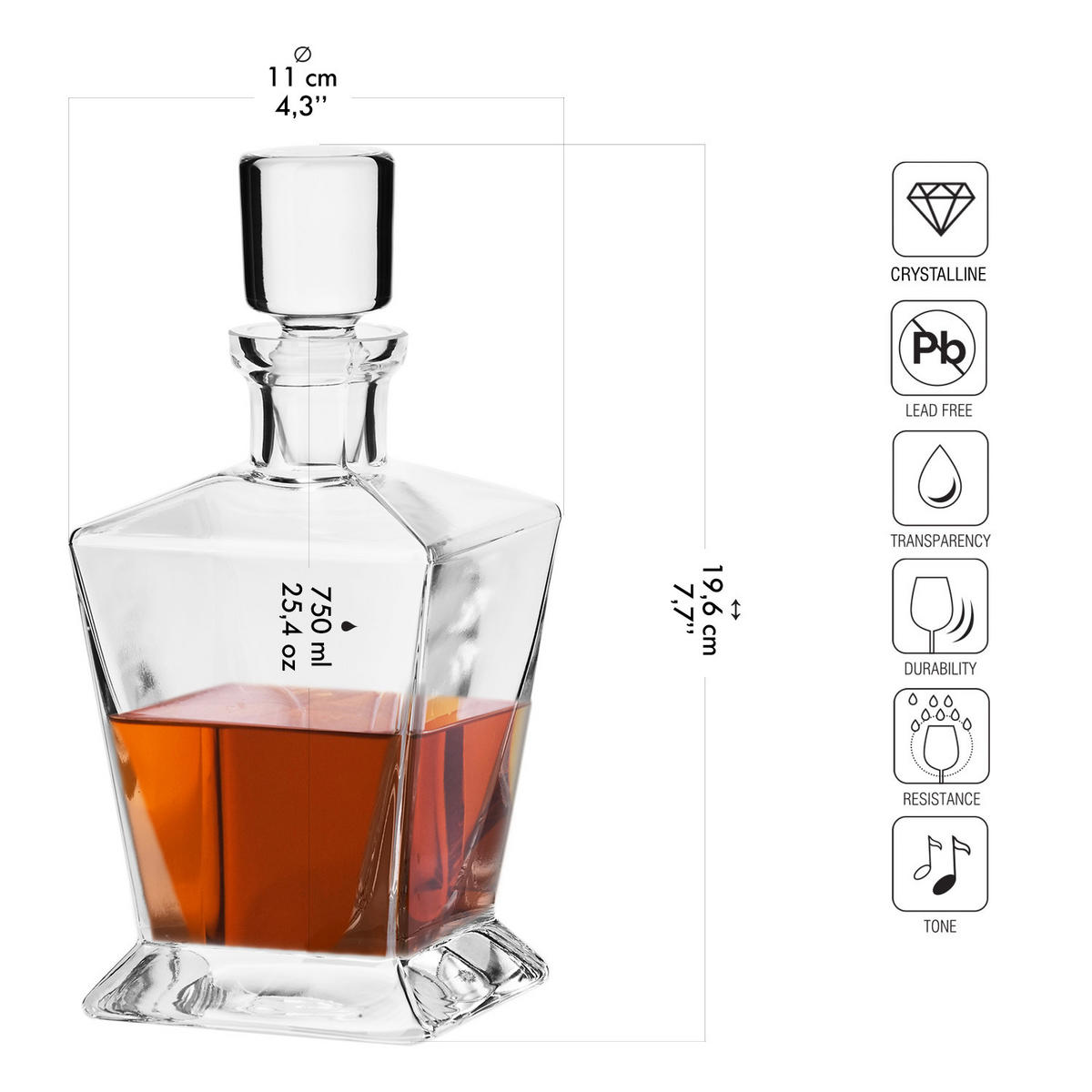WHISKYKARAFFE MIT STOPPER, 1 Stk., 750 ml, Handgemacht - Transparent, Glas (0.75L) - Krosno Glass