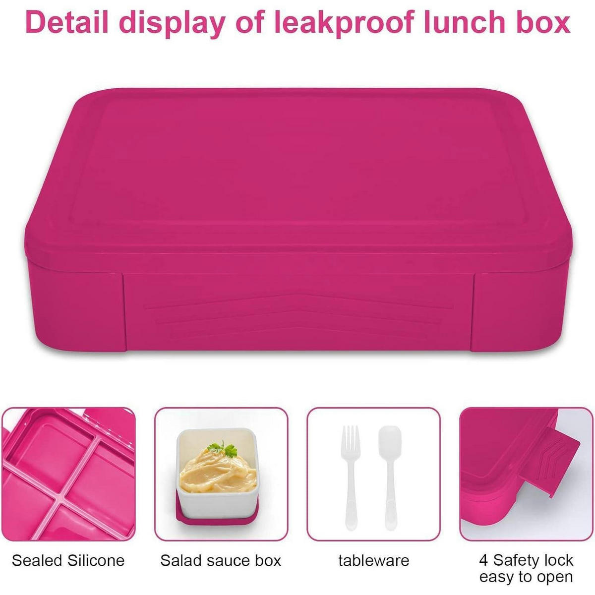 BROTDOSE Kinder mit 5 Fächern 1300ml Auslaufsicher Rosa - Pink, Kunststoff (17/4.8/23cm)
