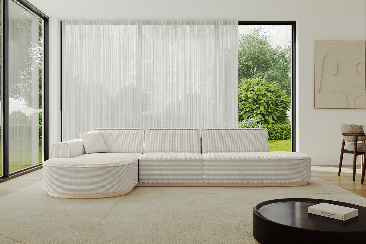 ECKSOFA Ottomane Links MARI-L2-v1 - 328x171x83 cm Hellgrau Cord - Hellgrau, Holzwerkstoff/Textil (328/171cm) - ALTDECOR