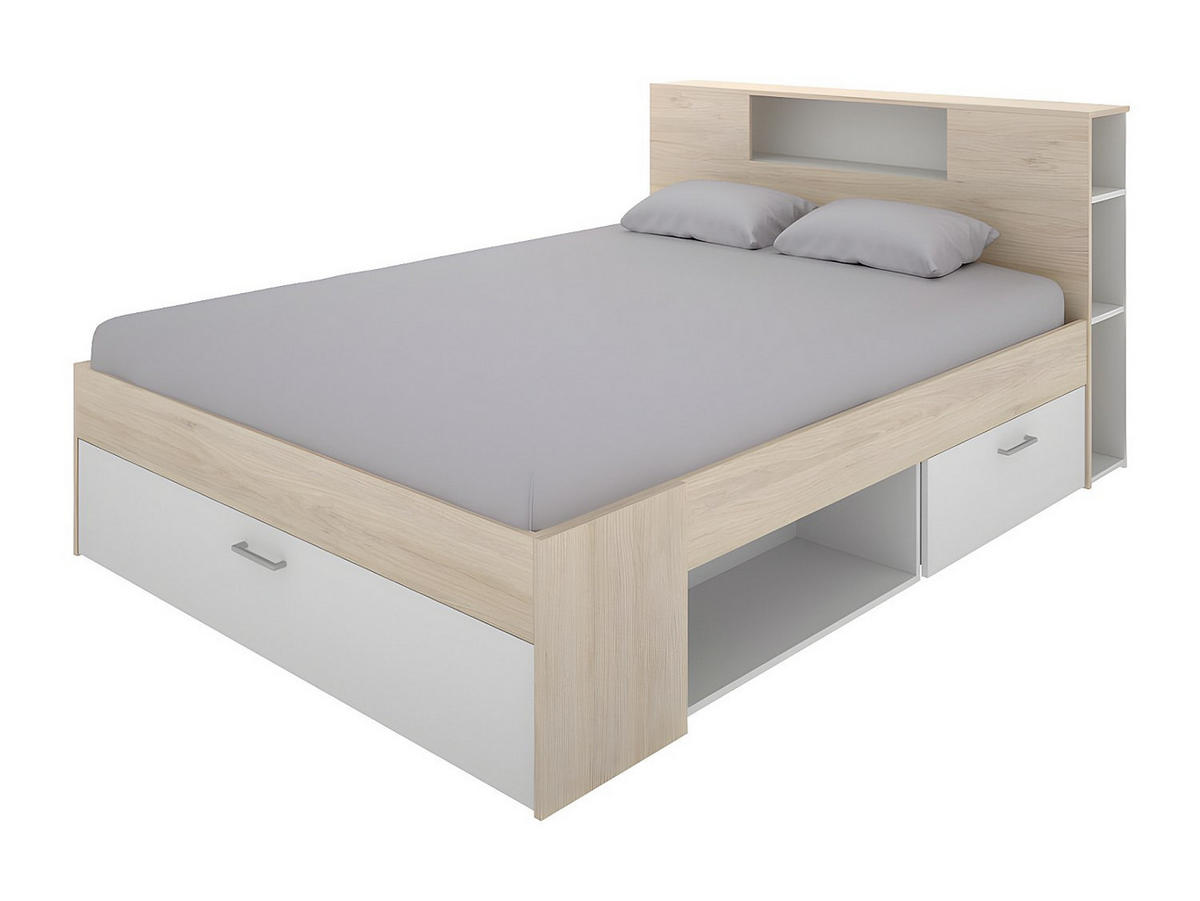 BETTRAHMEN - 2 Personen - holz - naturfarben hell, weiß Leandre - Naturfarben/Weiß, Holz (160/200cm) - Vente-Unique
