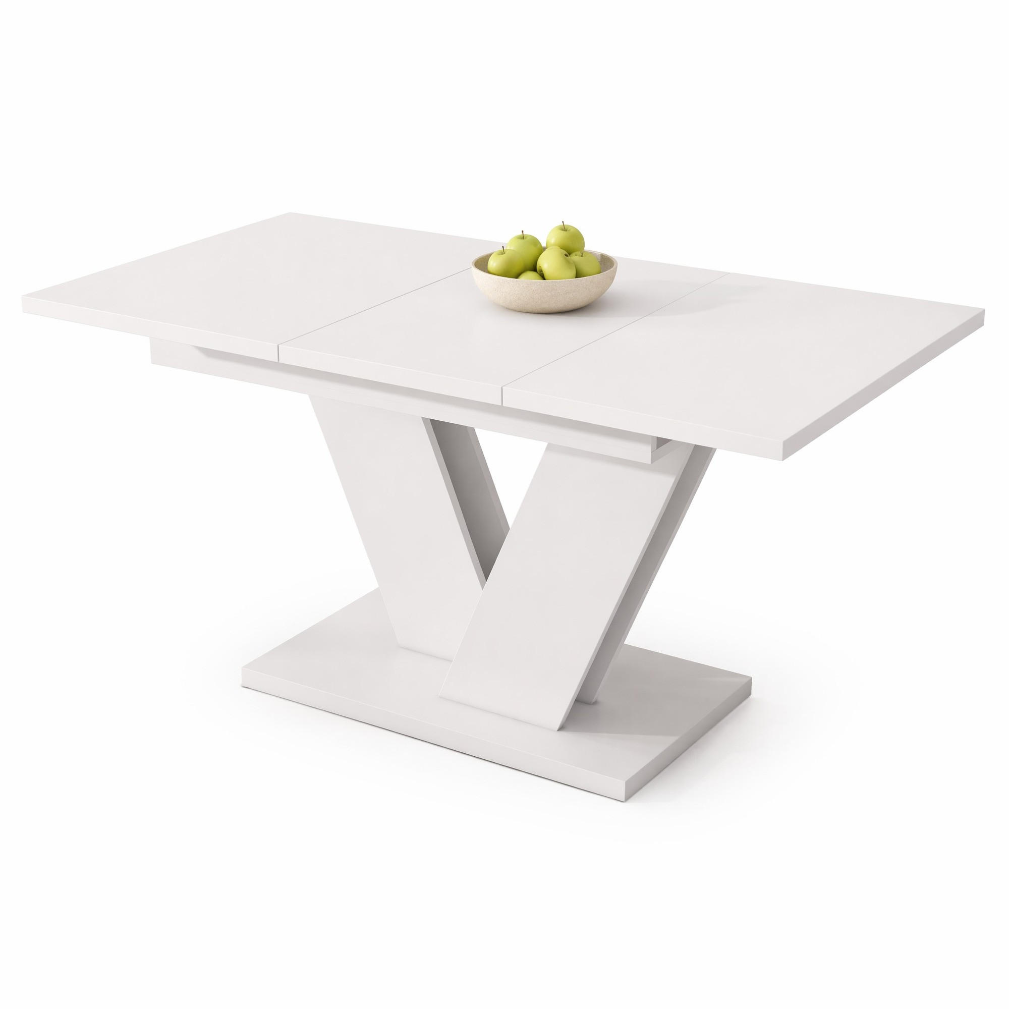 ESSTISCH in Weiß ausziehbarer Küchentisch mit verdickter Tischplatte und V-förmigen Beinen, B120-160/T80/H75.5cm - Weiß, Holzwerkstoff (80/160/75cm) - STILVORA