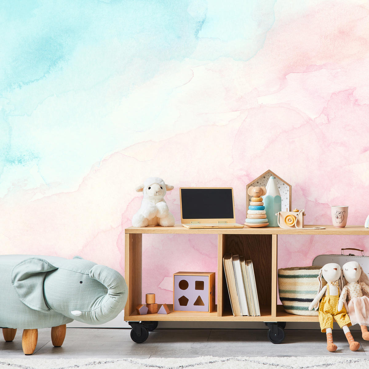 FOTOTAPETE für Kinderzimmer Pastell Ombre Aquarell Gradient 500x350 - Rosa, Papier (500/350cm) - Muralo