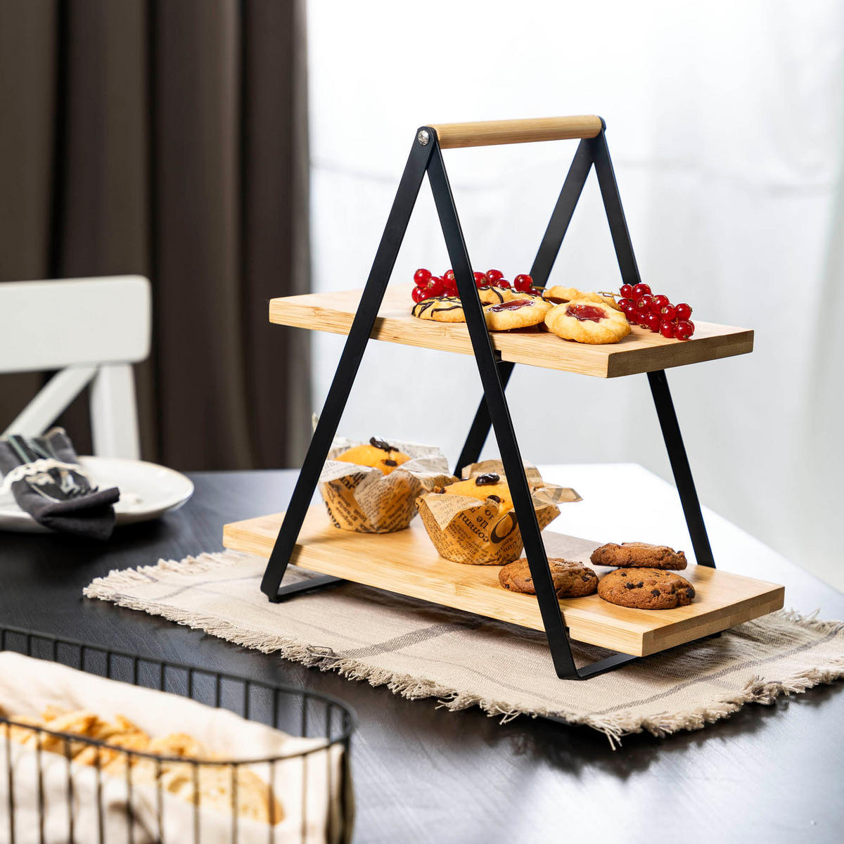 ETAGERE, Metall, Bambus - Schwarz, Holz (2/32cm) - eluno