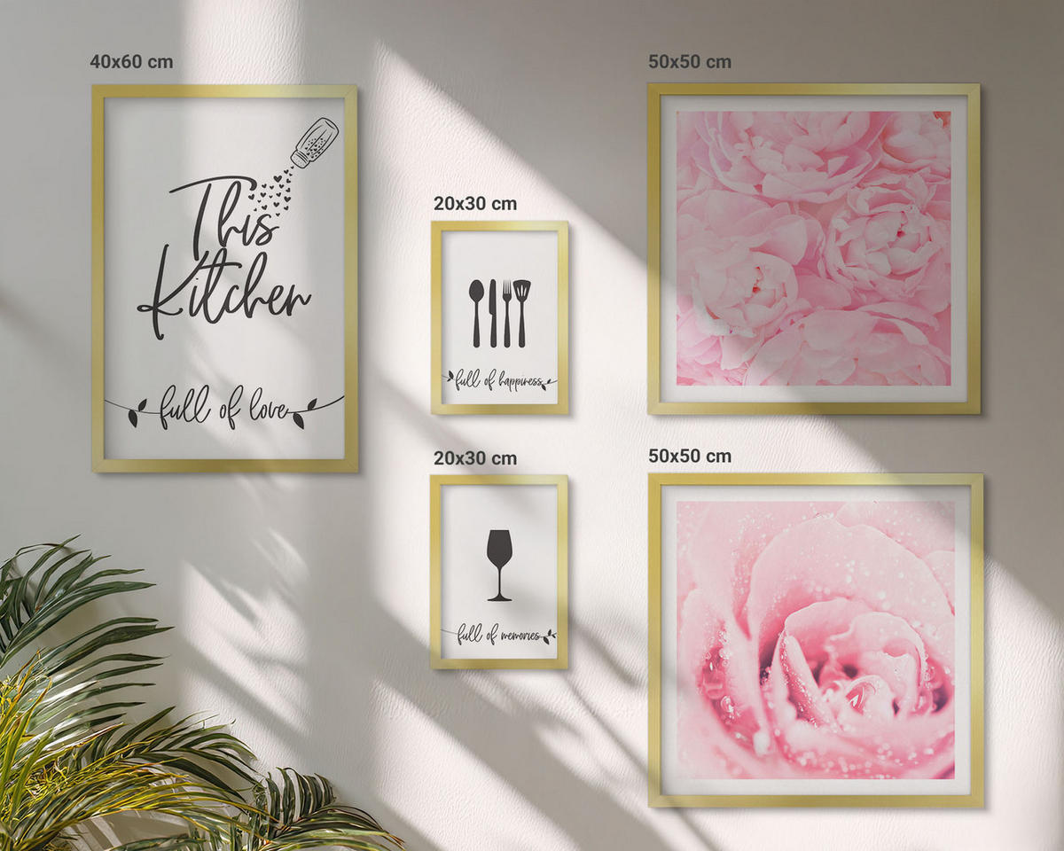 WANDBILDER 5er Set - 50x50 cm & 20x30 cm & 40x60 cm Goldrahmen - Zen-Gemälde, Wassersteine, Buddha - Goldfarben, Kunststoff (40/60cm) - ArtPrintCave