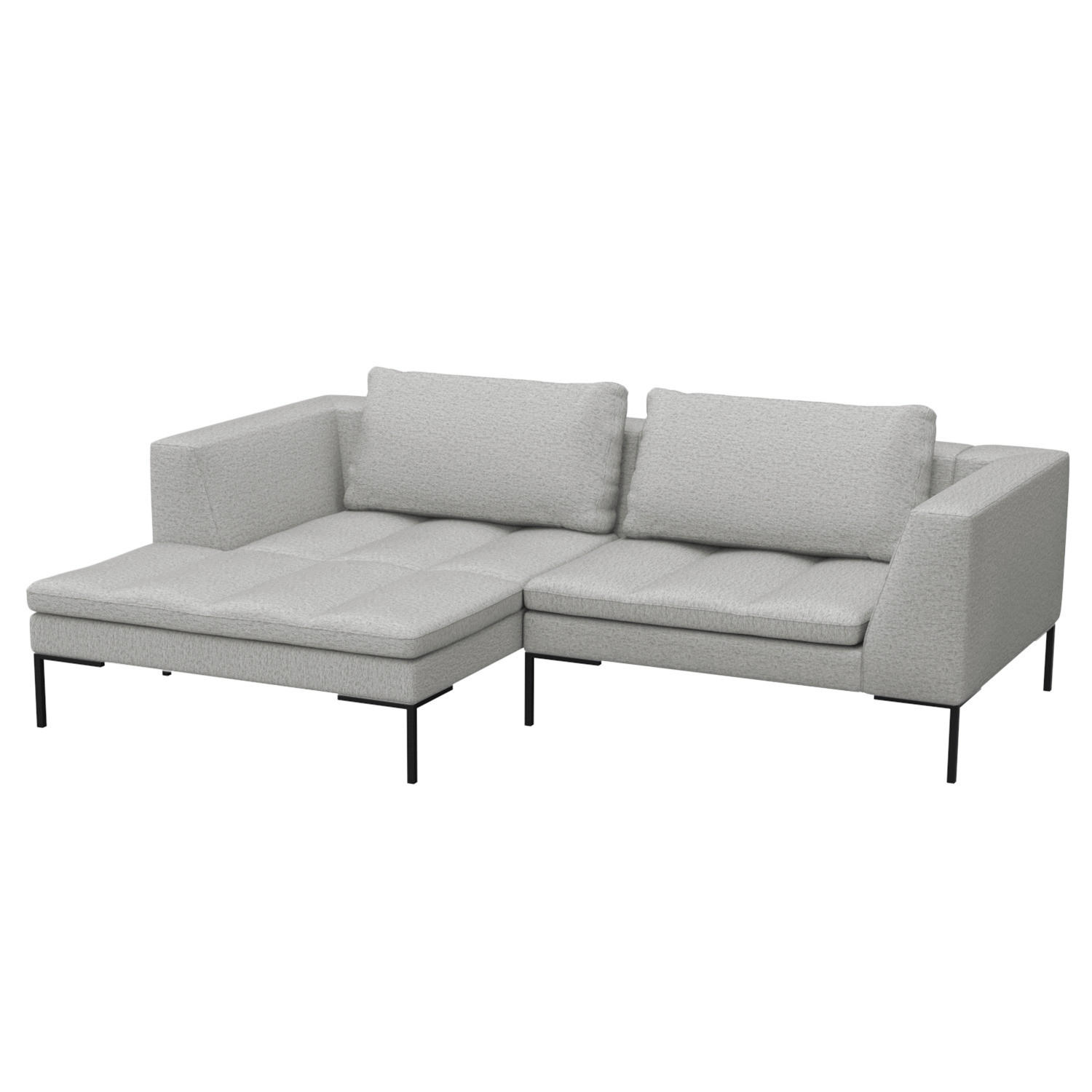ECKSOFA mit breitem Ottomane - Webstoff - Hellgrau/Schwarz, Textil/Metall (244/170cm) - home24