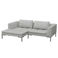 ECKSOFA mit breitem Ottomane - Webstoff - Hellgrau/Schwarz, Textil/Metall (244/170cm) - home24