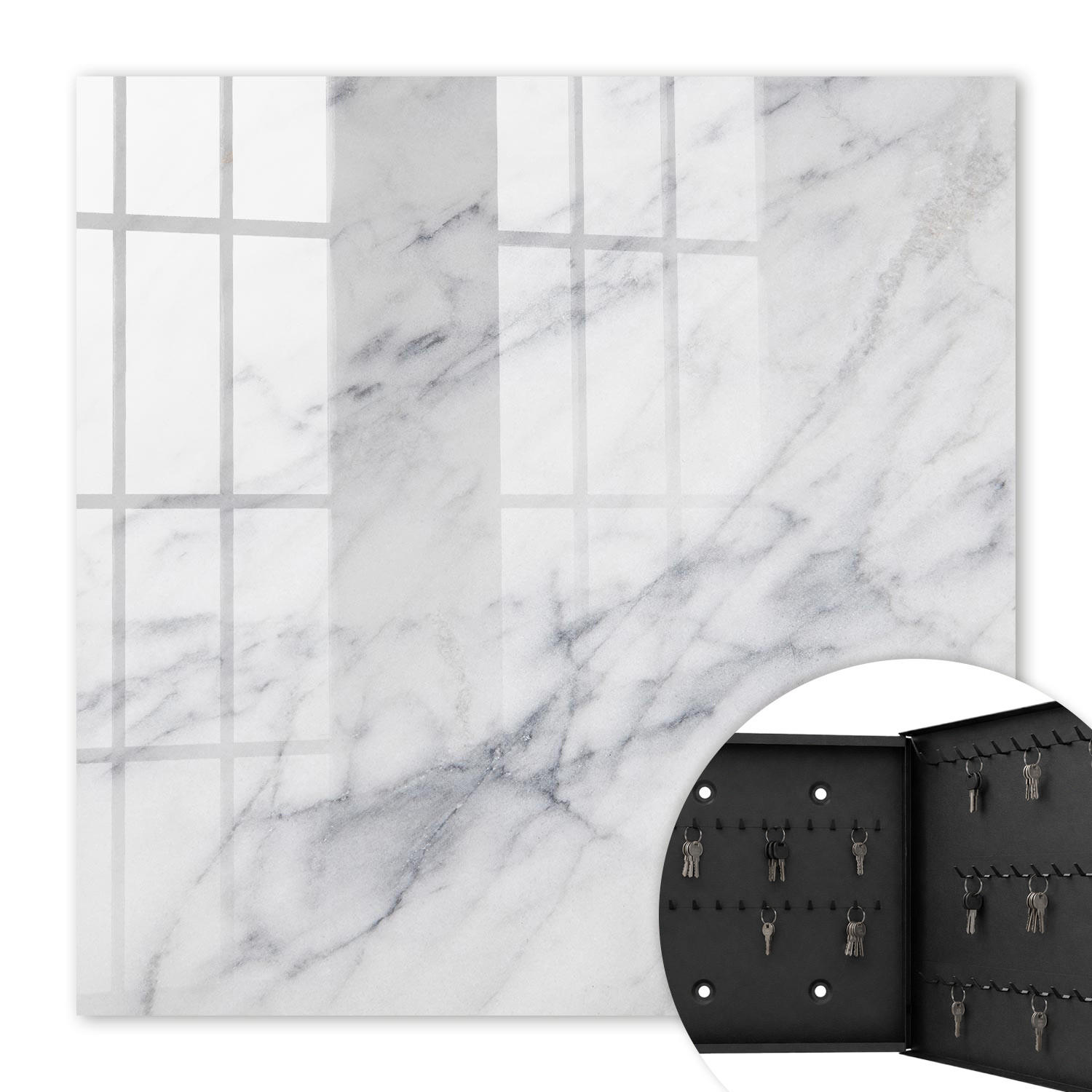 SCHLÜSSELBOX Schwarz 30x30 cm- Türöffnung nach rechts - Marmor-Eleganz - Weiß, Metall (30/30/5cm) - TULUP