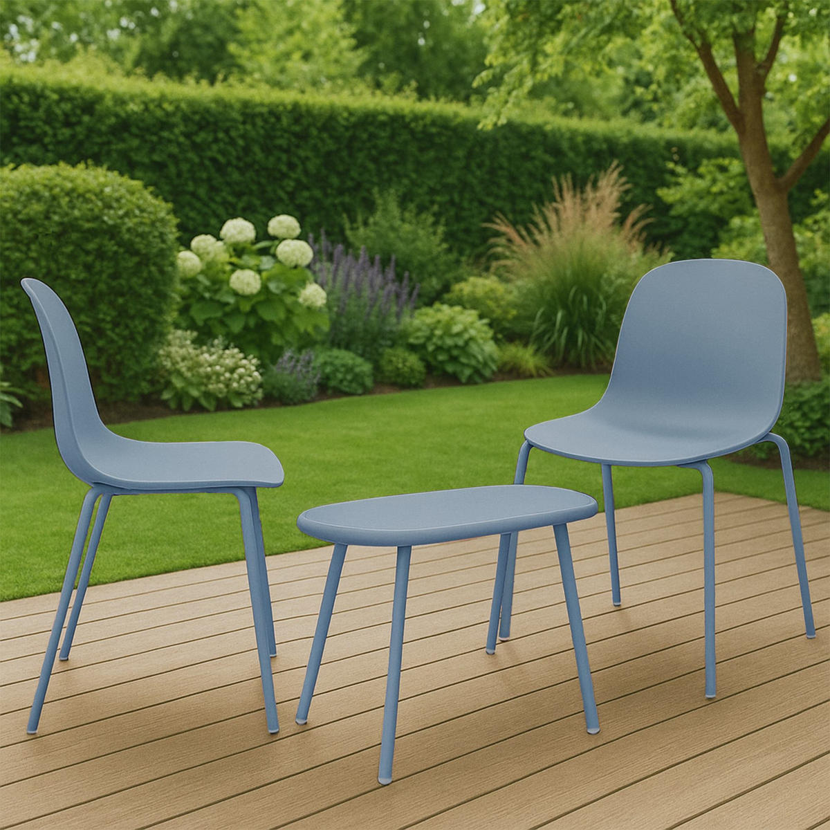 GARTENSITZGRUPPE Kunststoff Blau (3-teilig) - Blau, Kunststoff - CLP