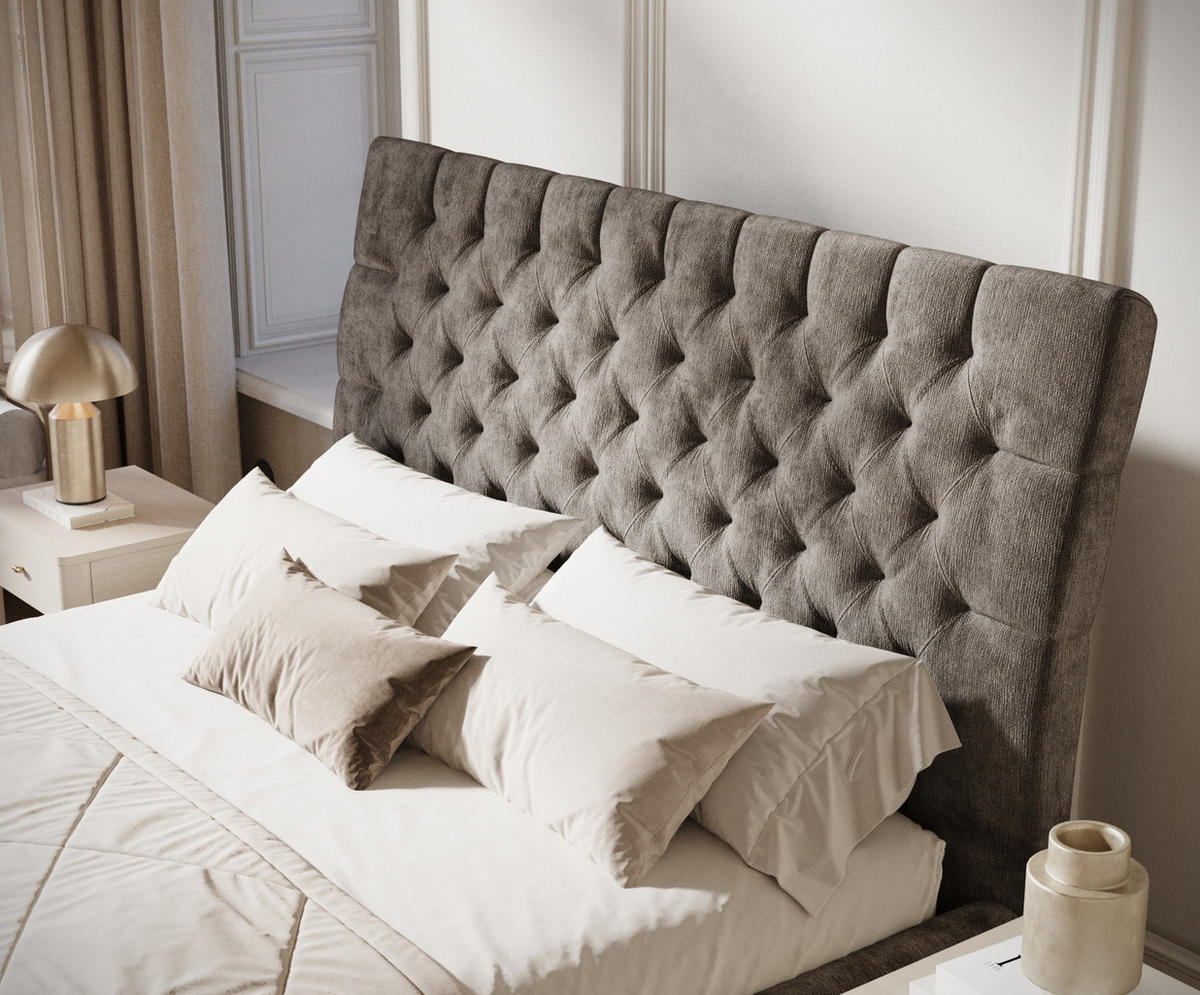 POLSTERBETT Vezzola Grau Braun 180/200 cm im Chenille-Stoff - Graubraun/Schwarz, Holz/Holzwerkstoff (180/200cm) - Maison de Reve